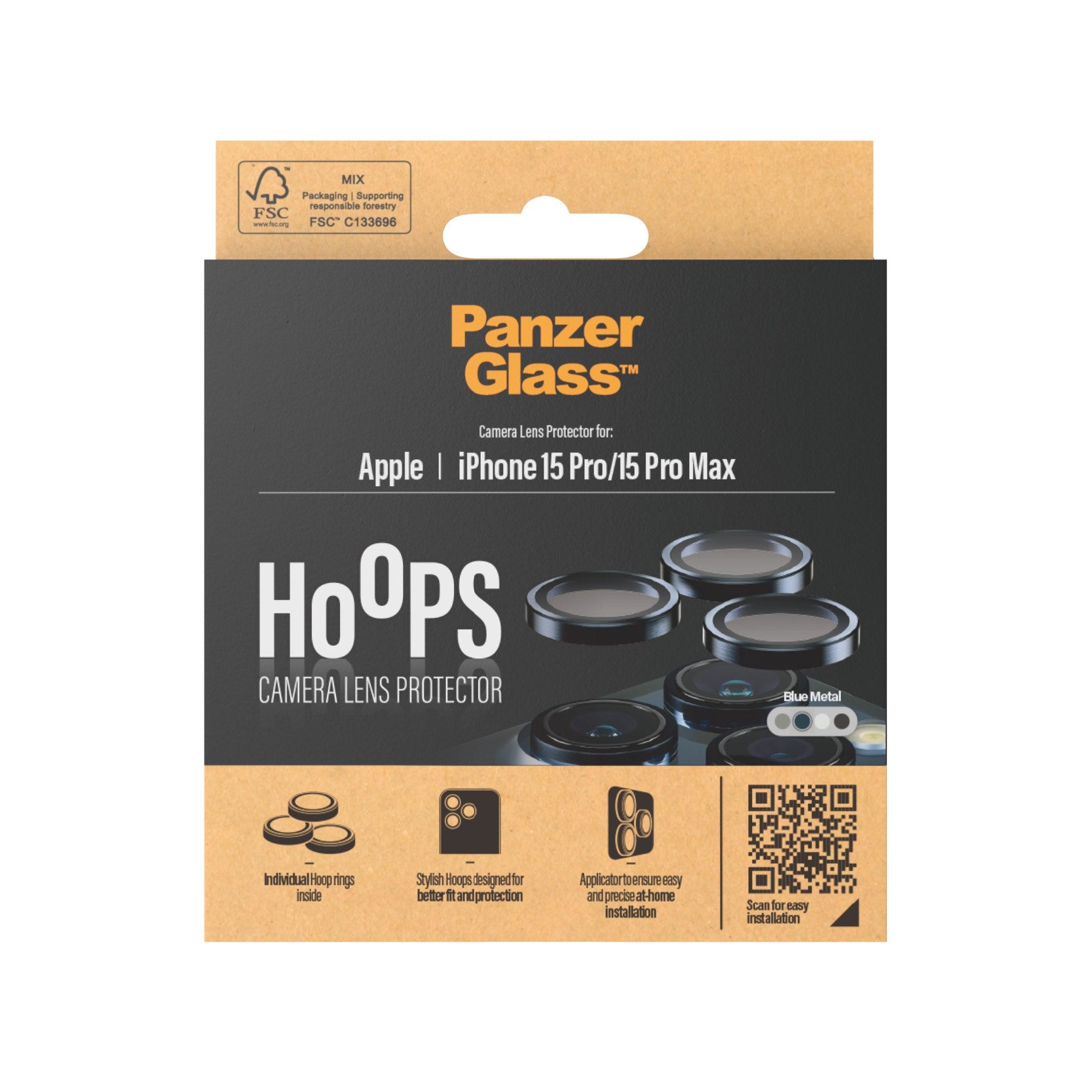 PanzerGlass® Hoops® Metal Kameralinsebeskytter Blå iPhone 15 Pro | 15 Pro Max